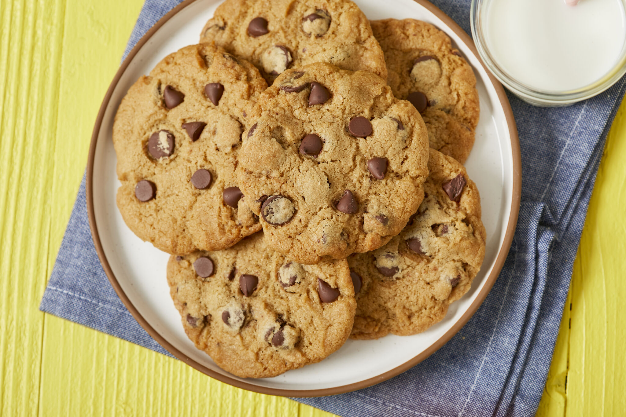 A plate of homemade crunchy Chips Ahoy! cookies loaded with chocolate chips into each bite.