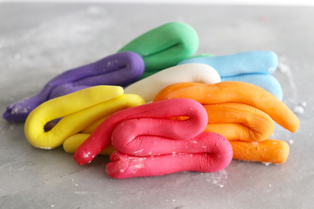 A rainbow of marshmallow fondant colors.